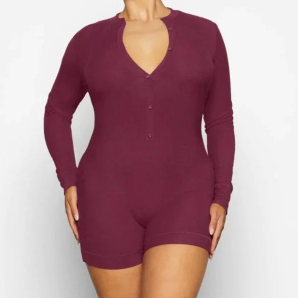 SOFT LOUNGE BUTTON UP HENLEY ONESIE